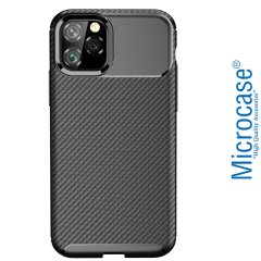 Microcase iPhone 11 Pro Max Maxy Serisi Carbon Fiber Silikon Kılıf - Siyah