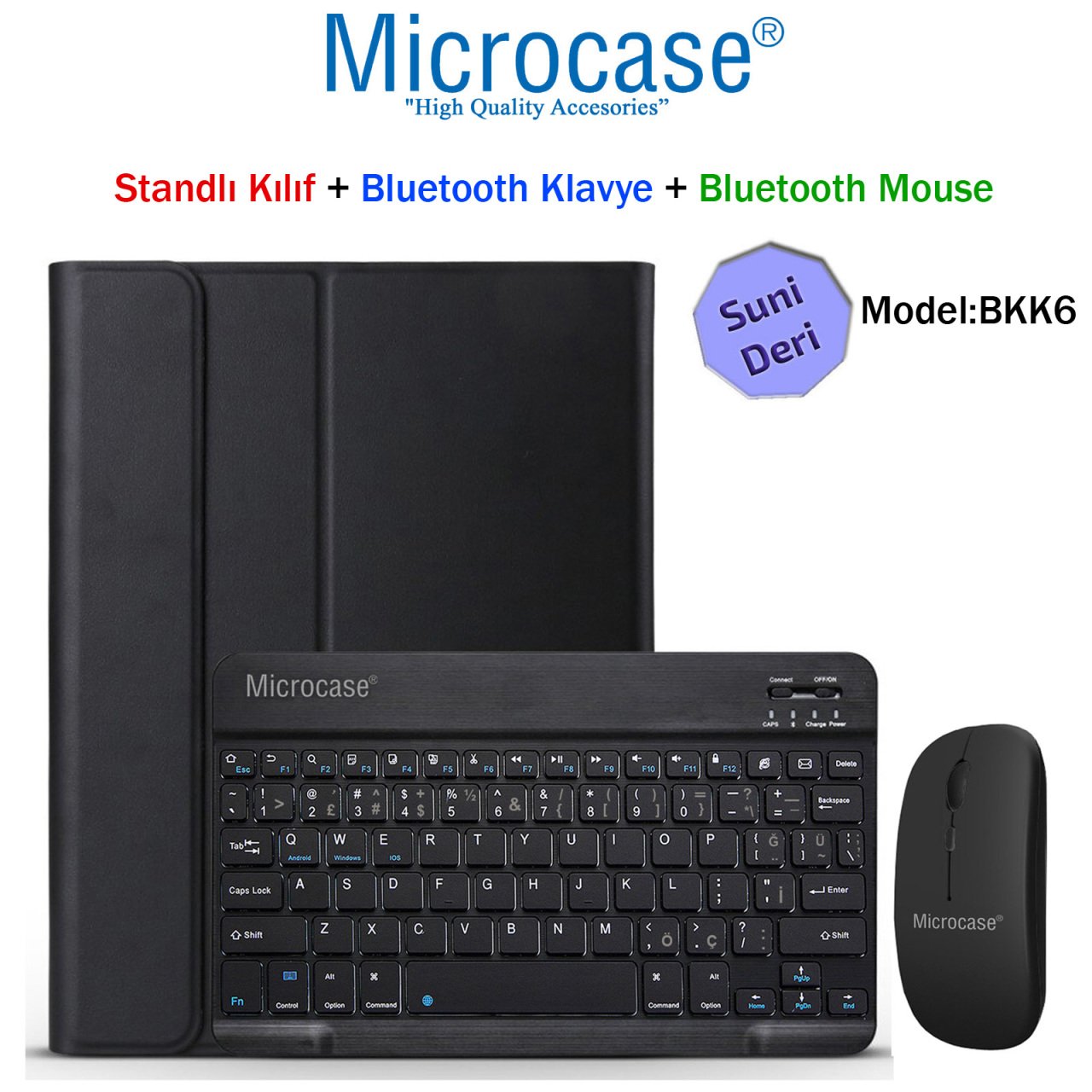 Microcase Lenovo Tab M10 TB-X505L X505F 10.1 inch Bluetooth Klavye ve Mouse + Standlı Kılıf - BKK6