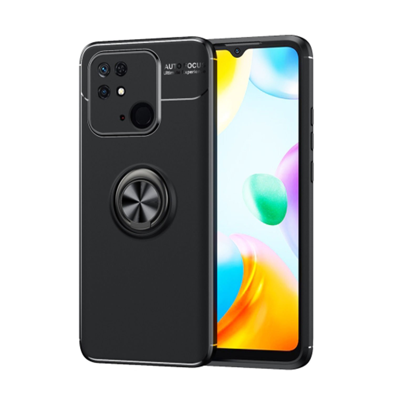 Microcase Xiaomi Poco C40 Focus Serisi Yüzük Standlı Silikon Kılıf - Siyah