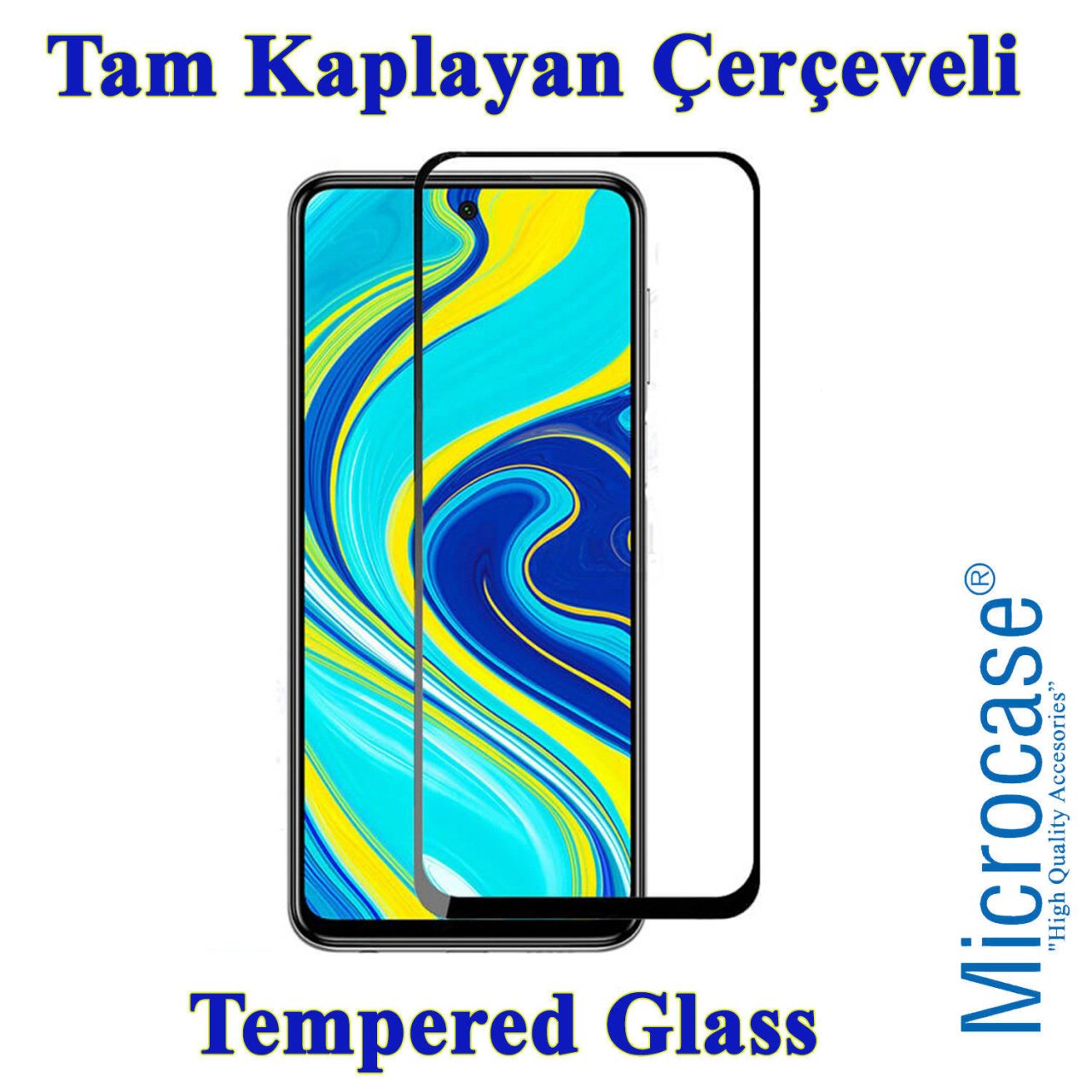 Microcase Xiaomi Redmi Note 9S Tam Kaplayan Çerçeveli Tempered Ekran Koruyucu - Siyah