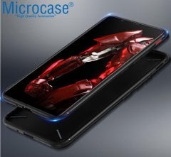 Microcase ZTE Nubia Red Magic 3 - 3S Elektrocase Serisi Kamera Korumalı Silikon Kılıf - Siyah + Tempered Glass Cam Koruma
