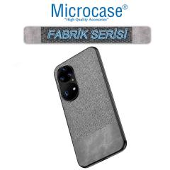 Microcase Huawei P50 Pro Fabrik Serisi Kumaş ve Deri Desen Kılıf - Gri