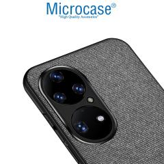 Microcase Huawei P50 Pro Fabrik Serisi Kumaş ve Deri Desen Kılıf - Gri