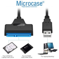 Microcase USB 2.0 to 2.5 inç Sata HDD SSD Çevirici Veri Aktarma Kurtarma Kablosu - AL2624