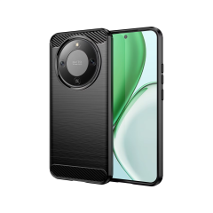 Microcase Honor Magic 8 Lite ile Uyumlu Brushed Carbon Fiber Silikon Kılıf - Siyah AL3332