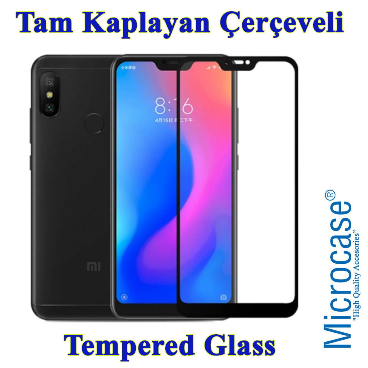 Xiaomi Mi A2 Lite Tam Kaplayan Çerçeveli Tempered Ekran Koruma Sİ