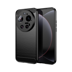 Microcase Xiaomi 17 Ultra ile Uyumlu Brushed Carbon Fiber Silikon Kılıf - Siyah AL3332