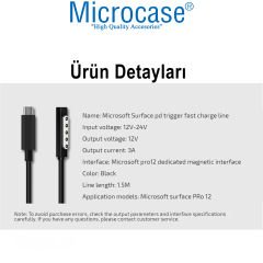 Microcase Surface Pro 1-2 uyumlu Type-C PD Manyetik Şarj Kablosu 150 cm - AL4144
