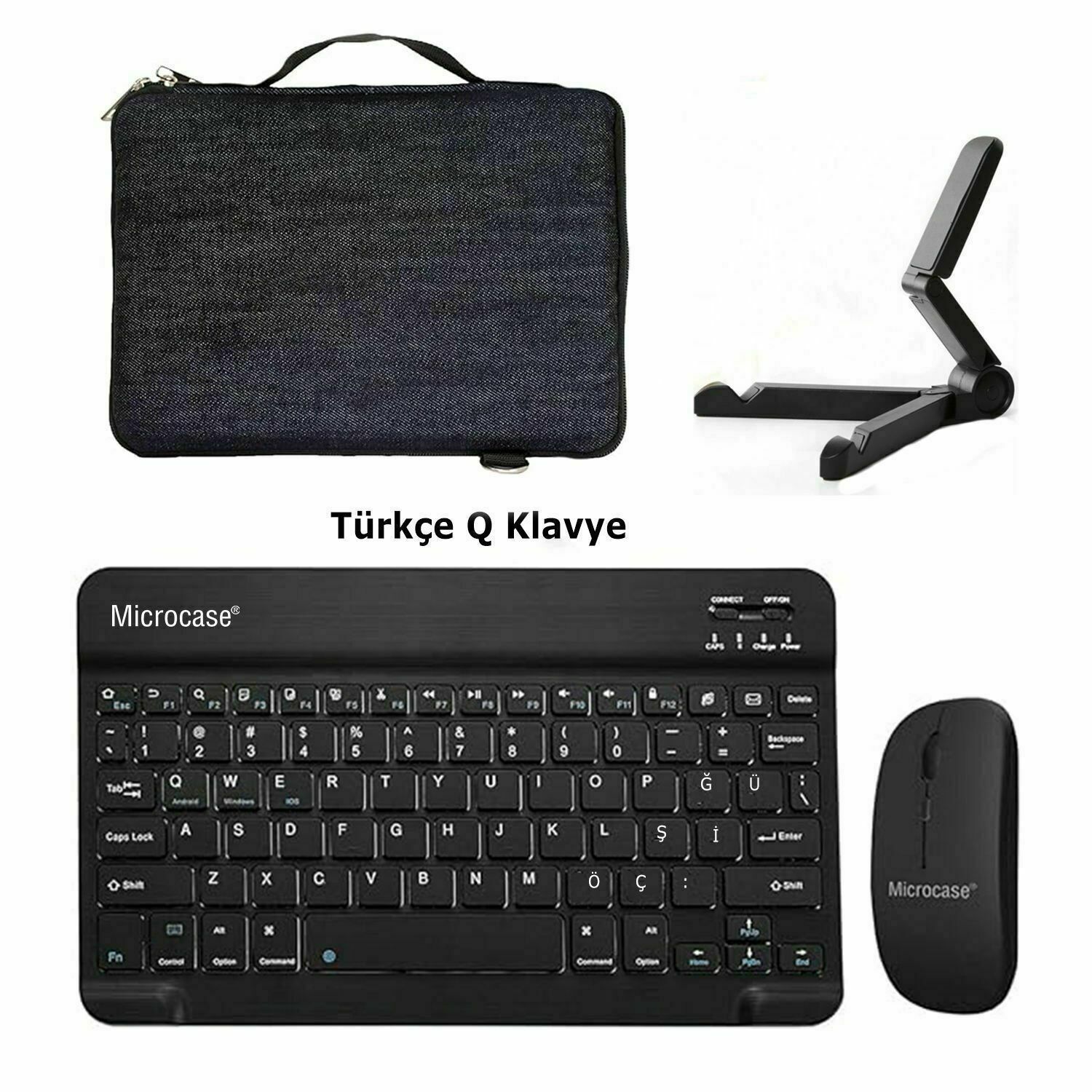 Microcase Samsung Tab S7 T870 Tablet Kot Desenli Tablet Çanta+Türkçe Bluetooth Klavye+Mouse+Tablet Standı-AL8129