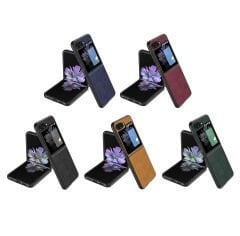 Microcase Samsung Galaxy Z Flip5 için Deri Desenli Plastik Koruma Kılıf - AL3156