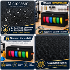 Microcase 3D Yazıcı 6 Adet Filament Saklama Kapasiteli Muhafaza Taşıma Çantası Siyah 1 AD AL5682