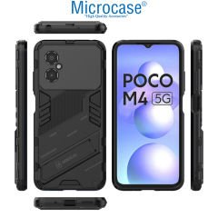 Microcase Xiaomi Poco M4 5G Matrix Serisi Armor Standlı Perfect Koruma Kılıf -Siyah