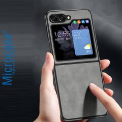Microcase Samsung Galaxy Z Flip5 için Deri Desenli Plastik Koruma Kılıf - AL3156