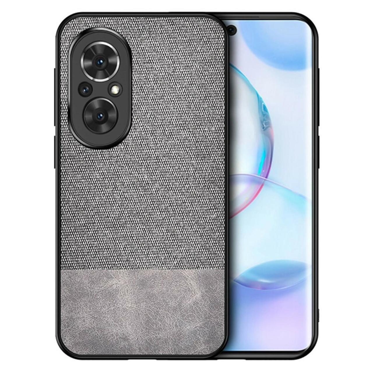 Microcase Honor 50 SE Fabrik Serisi Kumaş ve Deri Desen Kılıf - Gri