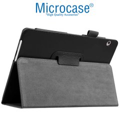 Microcase Huawei Mediapad T3 10 9.6 inch Book Case Standlı Deri Kılıf - Siyah + Nano Esnek Ekran Koruma Filmi