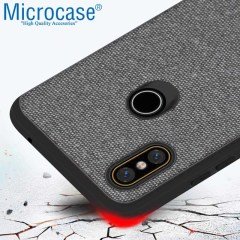 Microcase Xiaomi Mi Mix 2S Fabrik Serisi Kumaş ve Deri Desen Kılıf - Gri