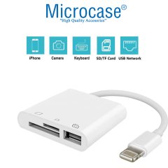 Microcase Lightning iPhone iPad to SD-MicroSD Kart Okuyuculu USB Kamera Adaptörü - Beyaz - AL2473