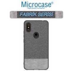 Microcase Xiaomi Mi A2 - Mi 6X Fabrik Serisi Kumaş ve Deri Desen Kılıf - Gri + Tempered Glass Cam Koruma