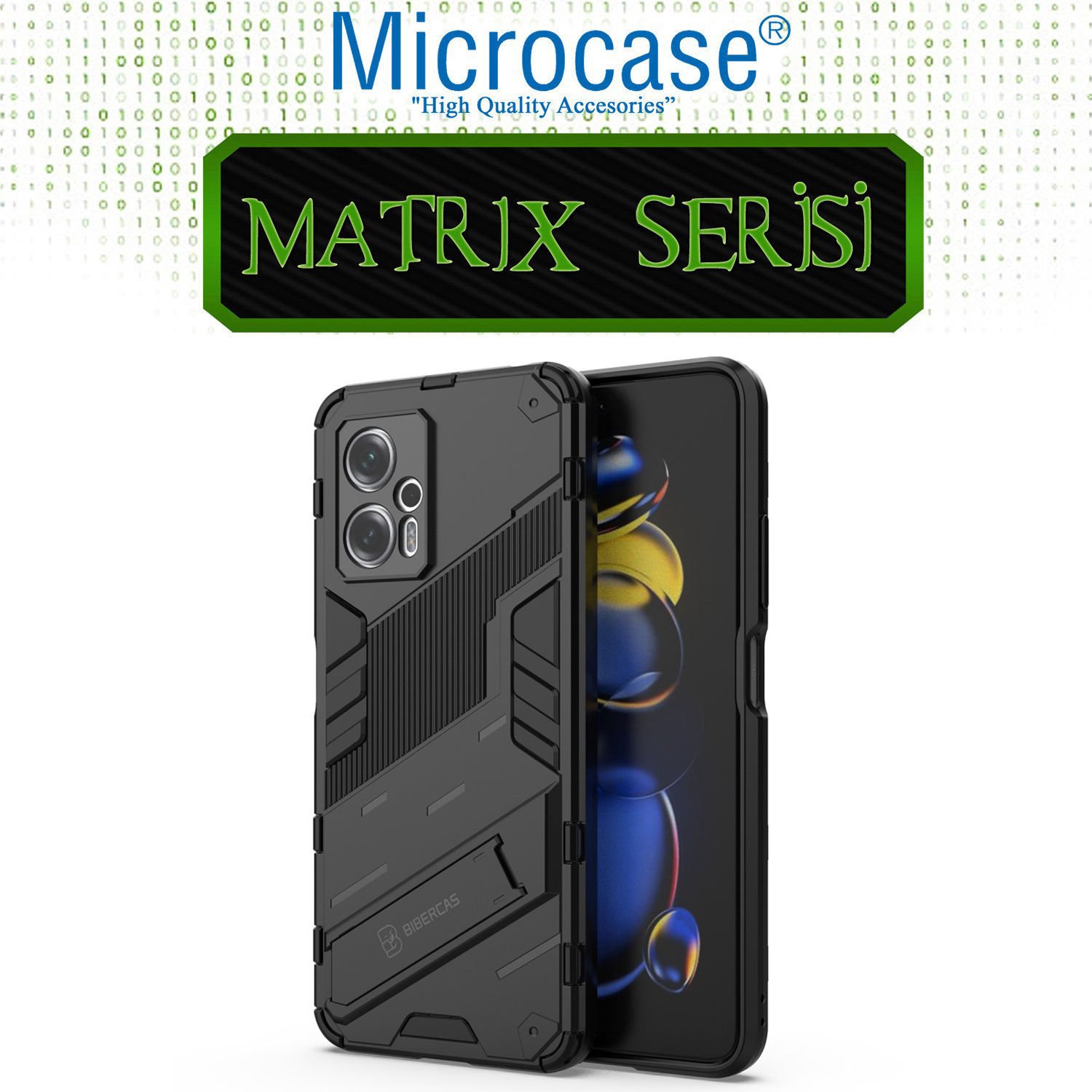 Microcase Xiaomi Poco X4 GT Matrix Serisi Armor Standlı Perfect Koruma Kılıf -Siyah