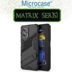 Microcase Xiaomi Poco X4 GT Matrix Serisi Armor Standlı Perfect Koruma Kılıf -Siyah