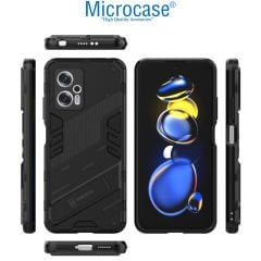 Microcase Xiaomi Poco X4 GT Matrix Serisi Armor Standlı Perfect Koruma Kılıf -Siyah