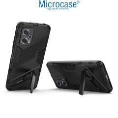 Microcase Xiaomi Poco X4 GT Matrix Serisi Armor Standlı Perfect Koruma Kılıf -Siyah