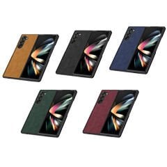 Microcase Samsung Galaxy Z Fold5 için Deri Desenli Plastik Koruma Kılıf - AL3156