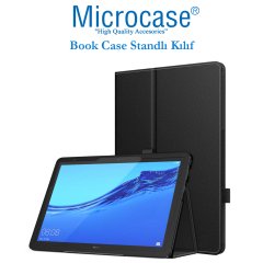 Microcase Huawei Mediapad T5 10.1 inch Book Case Standlı Deri Kılıf - Siyah + Nano Esnek Ekran Koruma Filmi