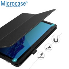Microcase Huawei Mediapad T5 10.1 inch Book Case Standlı Deri Kılıf - Siyah + Nano Esnek Ekran Koruma Filmi