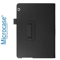 Microcase Huawei Mediapad T5 10.1 inch Book Case Standlı Deri Kılıf - Siyah + Nano Esnek Ekran Koruma Filmi