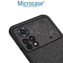 Microcase Xiaomi Poco X4 Pro 5G Fabrik Kumaş ve Deri Desen Kılıf - Siyah