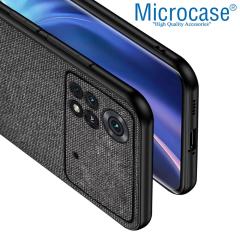 Microcase Xiaomi Poco X4 Pro 5G Fabrik Kumaş ve Deri Desen Kılıf - Siyah