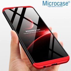 Microcase Xiaomi Redmi 8 Tam Koruma Kapak 360 Derece Kılıf + Nano Ekran Koruyucu - Siyah Kırmızı