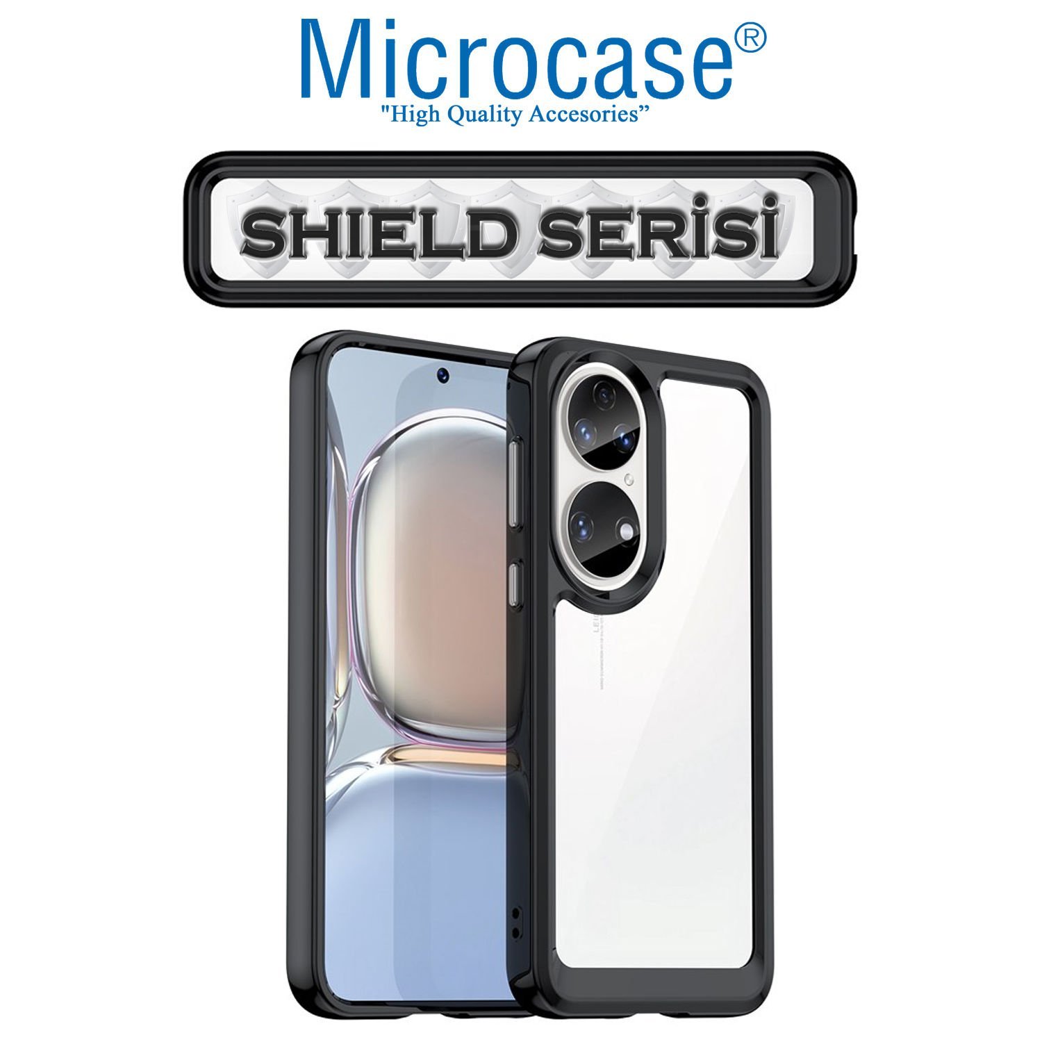 Microcase Huawei P50 Shield Serisi Darbeye Dayanıklı Köşe Korumalı Yarı Esnek Plastik TPU Kılıf - Siyah