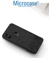 Microcase Xiaomi Mi Max 3 Fabrik Serisi Kumaş ve Deri Desen Kılıf - Siyah