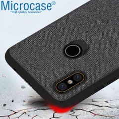 Microcase Xiaomi Mi Max 3 Fabrik Serisi Kumaş ve Deri Desen Kılıf - Siyah
