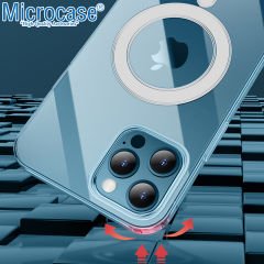 Microcase iPhone 14 Pro Max için Magsafe Manyetik Darbeye Dayanıklı Yarı Esnek Plastik TPU Şeffaf Kılıf - AL8116