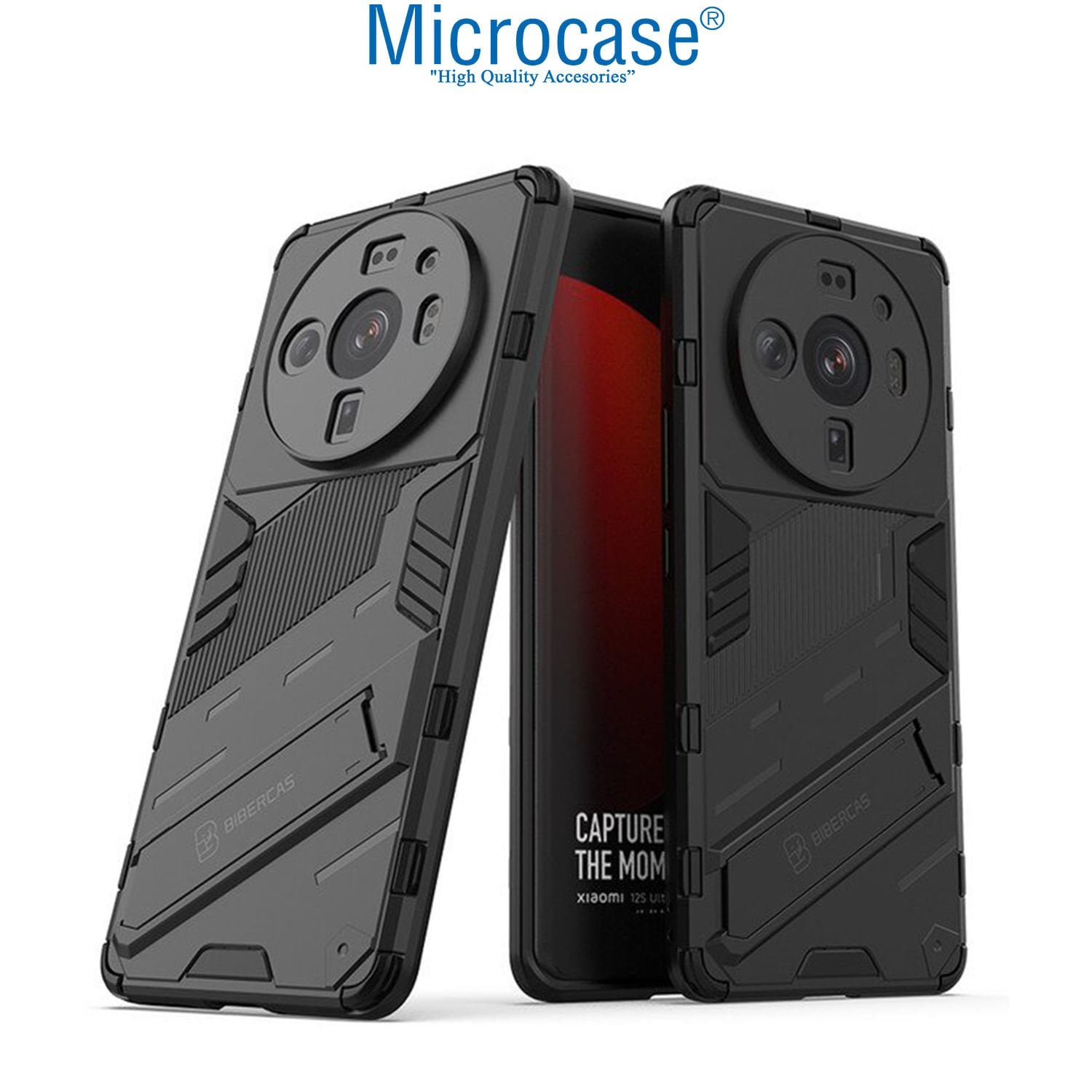 Microcase Xiaomi Mi 12S Ultra Matrix Serisi Armor Standlı Perfect Koruma Kılıf -Siyah