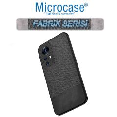 Microcase Xiaomi 12 Pro Fabrik Kumaş ve Deri Desen Kılıf - Siyah