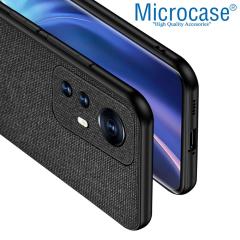 Microcase Xiaomi 12 Pro Fabrik Kumaş ve Deri Desen Kılıf - Siyah
