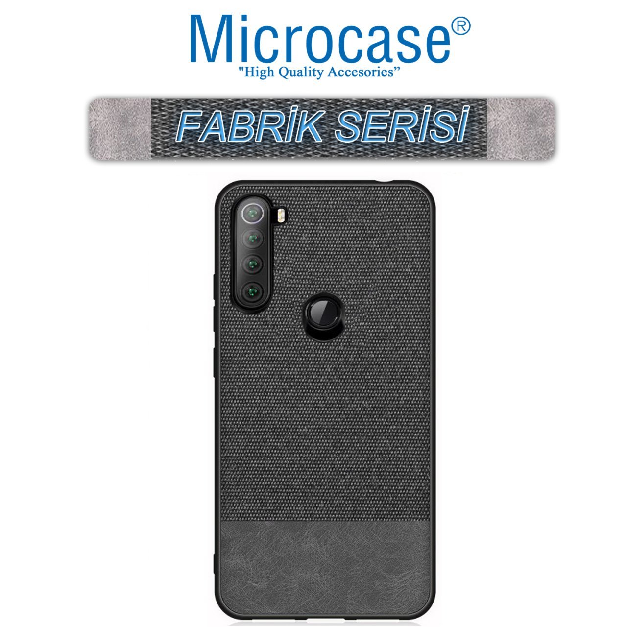 Microcase Xiaomi Redmi Note 8 Fabrik Serisi Kumaş ve Deri Desen Kılıf - Siyah