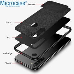 Microcase Xiaomi Redmi Note 8 Fabrik Serisi Kumaş ve Deri Desen Kılıf - Siyah