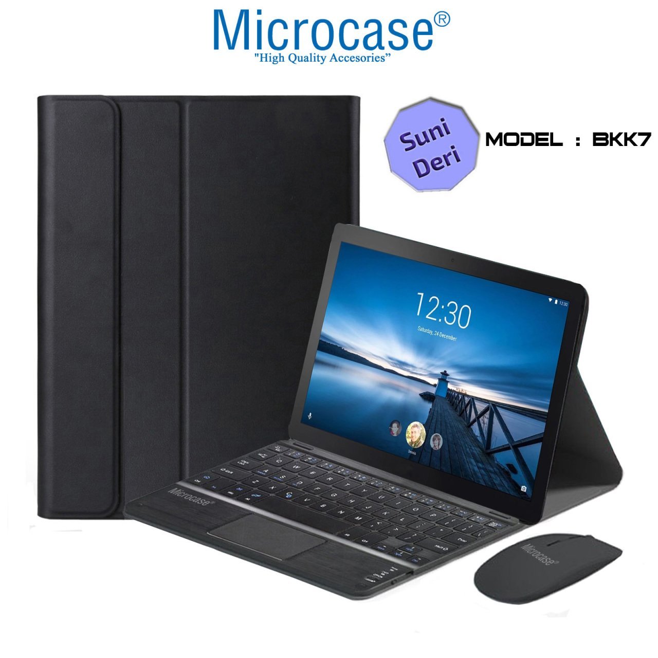 Microcase Lenovo Tab M10 TB-X605FC Bluetooth Touchpad Klavye + Bluetooth Mouse + Standlı Kılıf -BKK7