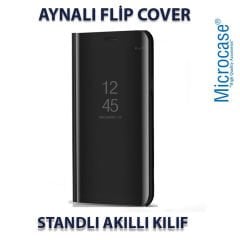 Microcase iPhone 12 Aynalı Kapak Clear View Flip Cover Mirror Kılıf - Siyah