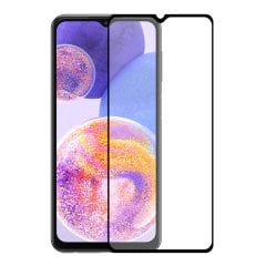 Microcase Samsung Galaxy A23 Tam Kaplayan Çerçeveli Tempered Ekran Koruyucu - Siyah
