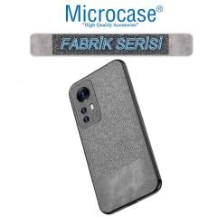 Microcase Xiaomi 12 Pro Fabrik Kumaş ve Deri Desen Kılıf - Gri