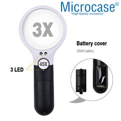 Microcase Işıklı Çift Gözlü 45X 3X Büyütme El Büyüteci Model: BY5