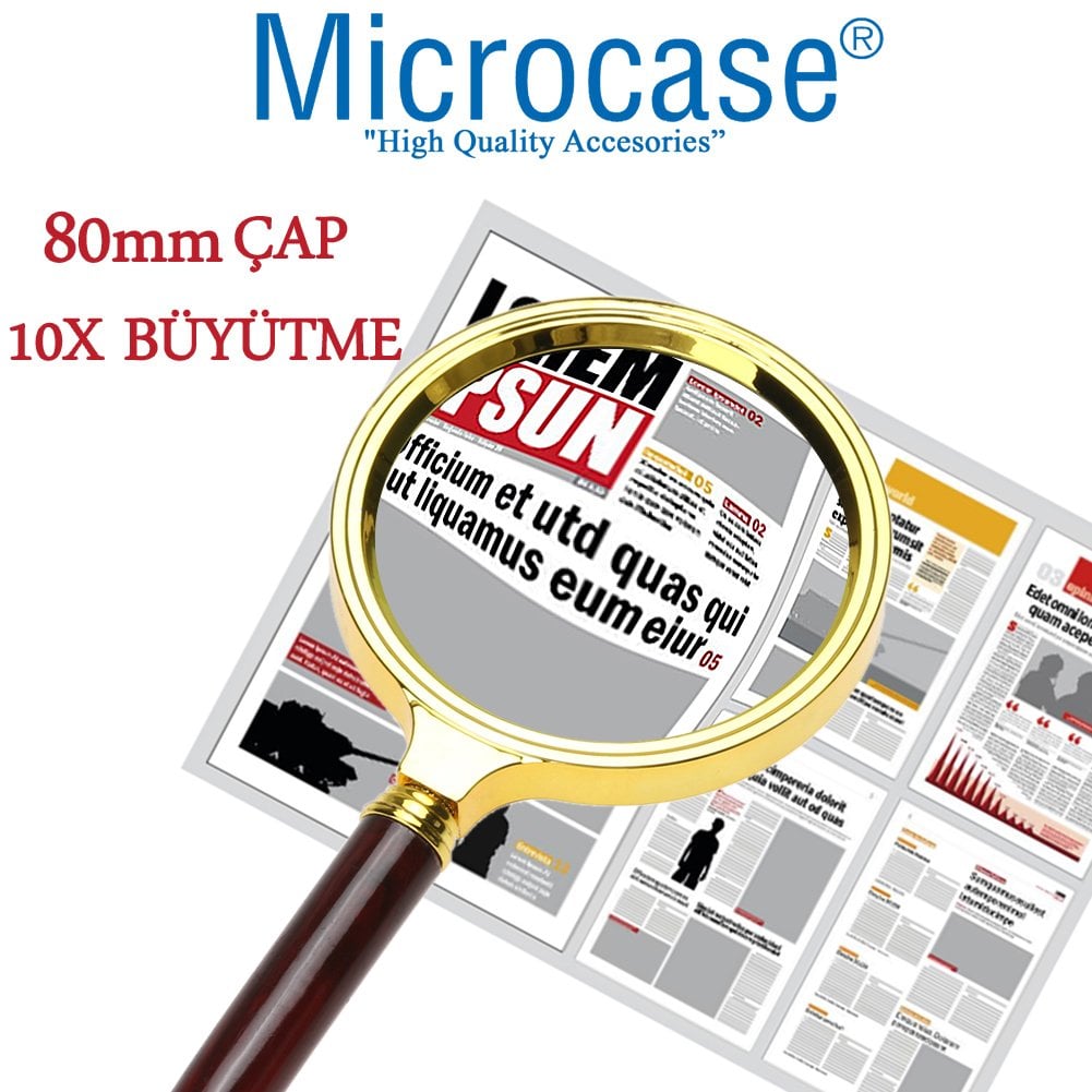 Microcase 80 mm Çap 10X Büyütme El Tipi Büyüteç - Model BY3