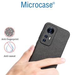Microcase Vivo V23 5G Fabrik Kumaş ve Deri Desen Kılıf - Siyah