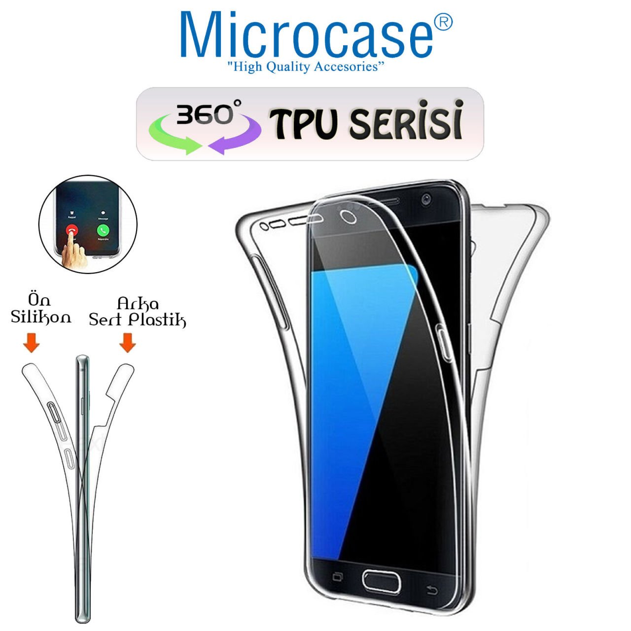 Microcase Samsung Galaxy S8 Plus 360 Tpu Serisi Ön Arka Full Cover Şeffaf Kılıf